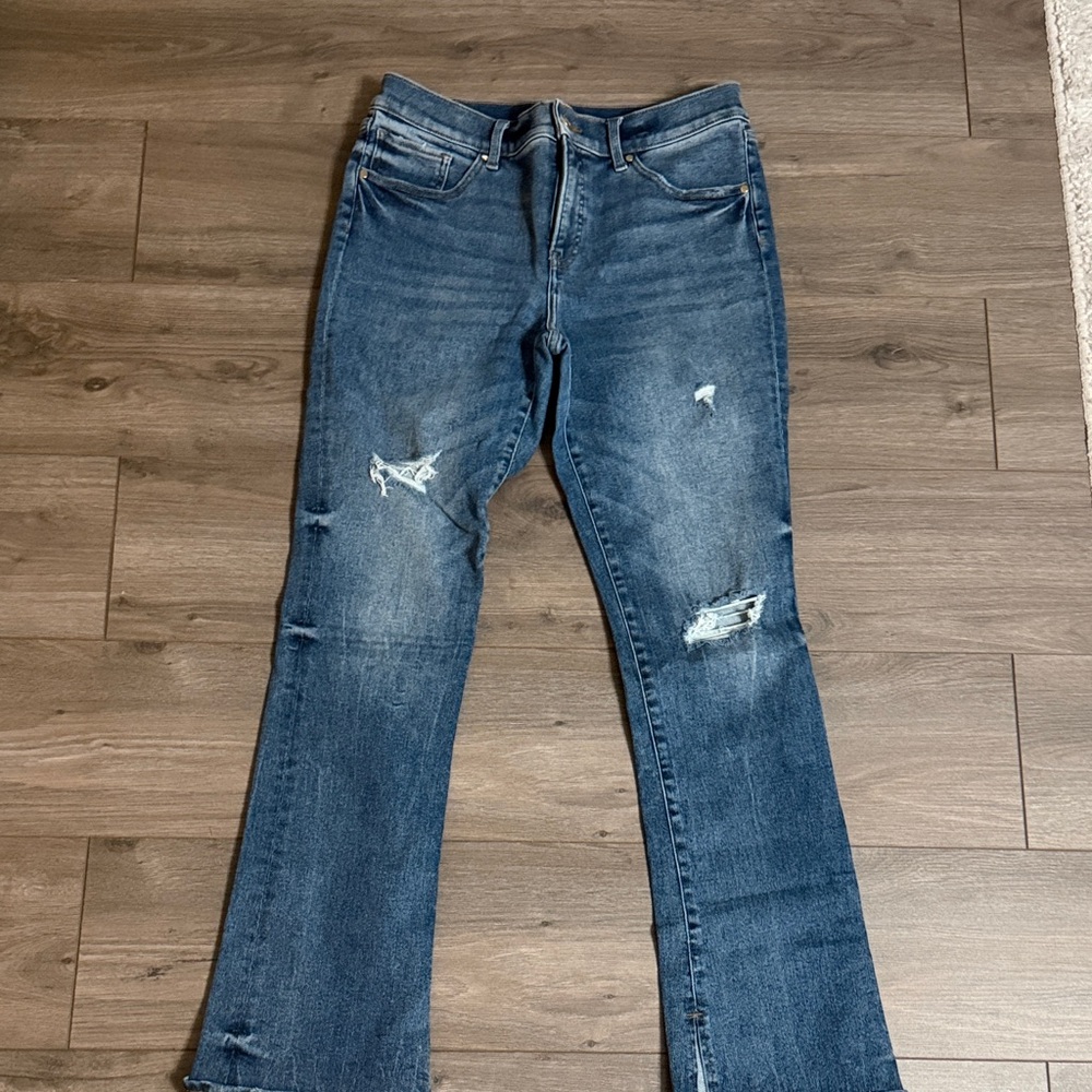 Express Blue Distressed Flare Jeans